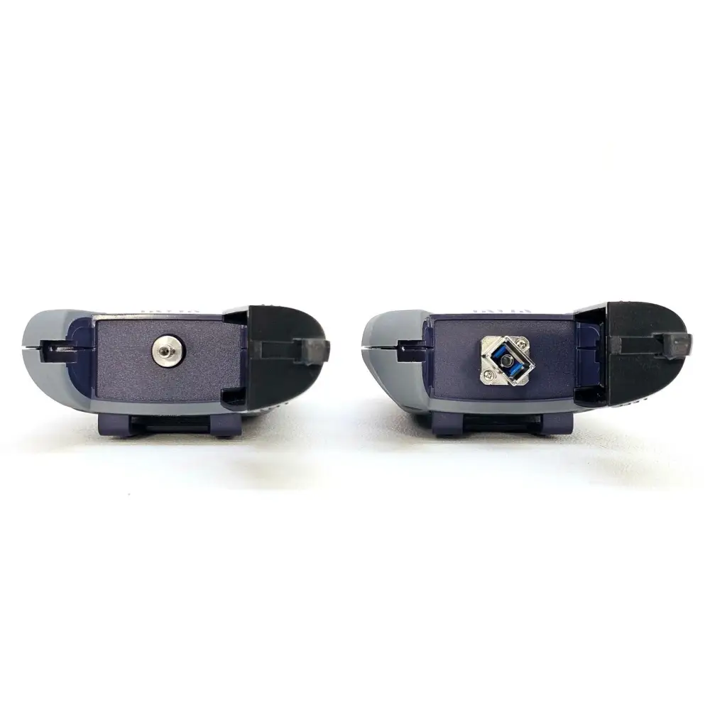 Viavi JDSU OMK-38 kit components laid out showing OLP-38 and OLS-35 instruments