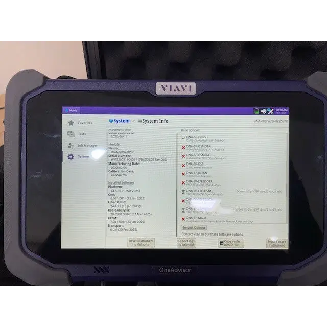 Viavi ONA-800A serial number and product label detail