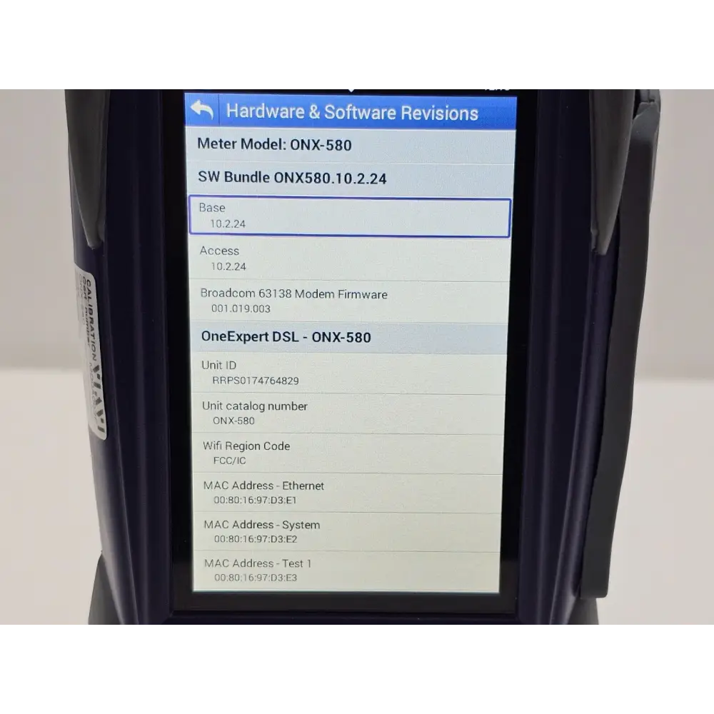 Viavi ONX-580 test interface screen showing DSL measurement results