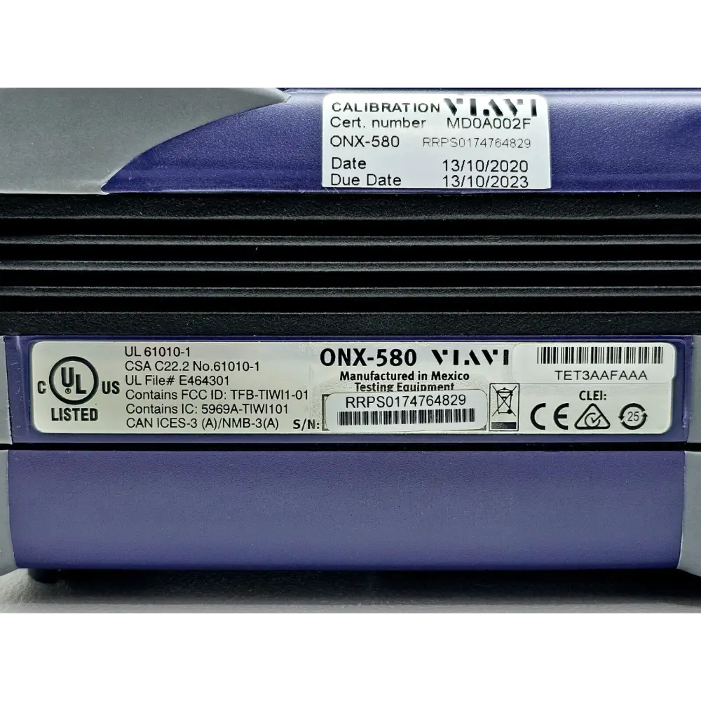 Viavi ONX-580 serial number and model label detail