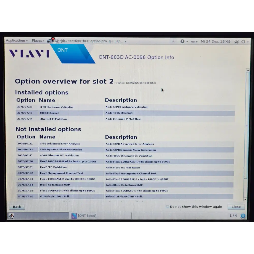 Viavi ONT-603 QSFP28 port bank for FlexE and FlexO scalable bandwidth testing