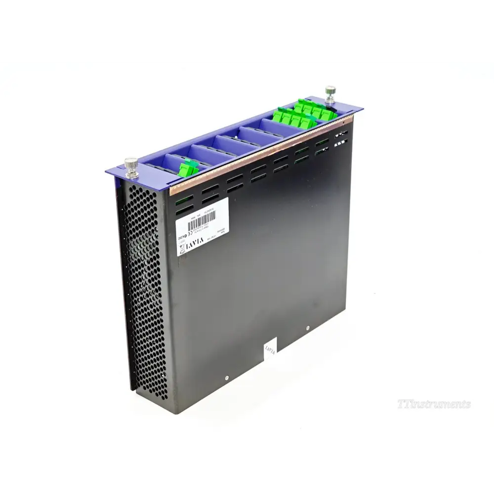 Close-up of Viavi OTU 8000E v2 front panel connectors and module bay