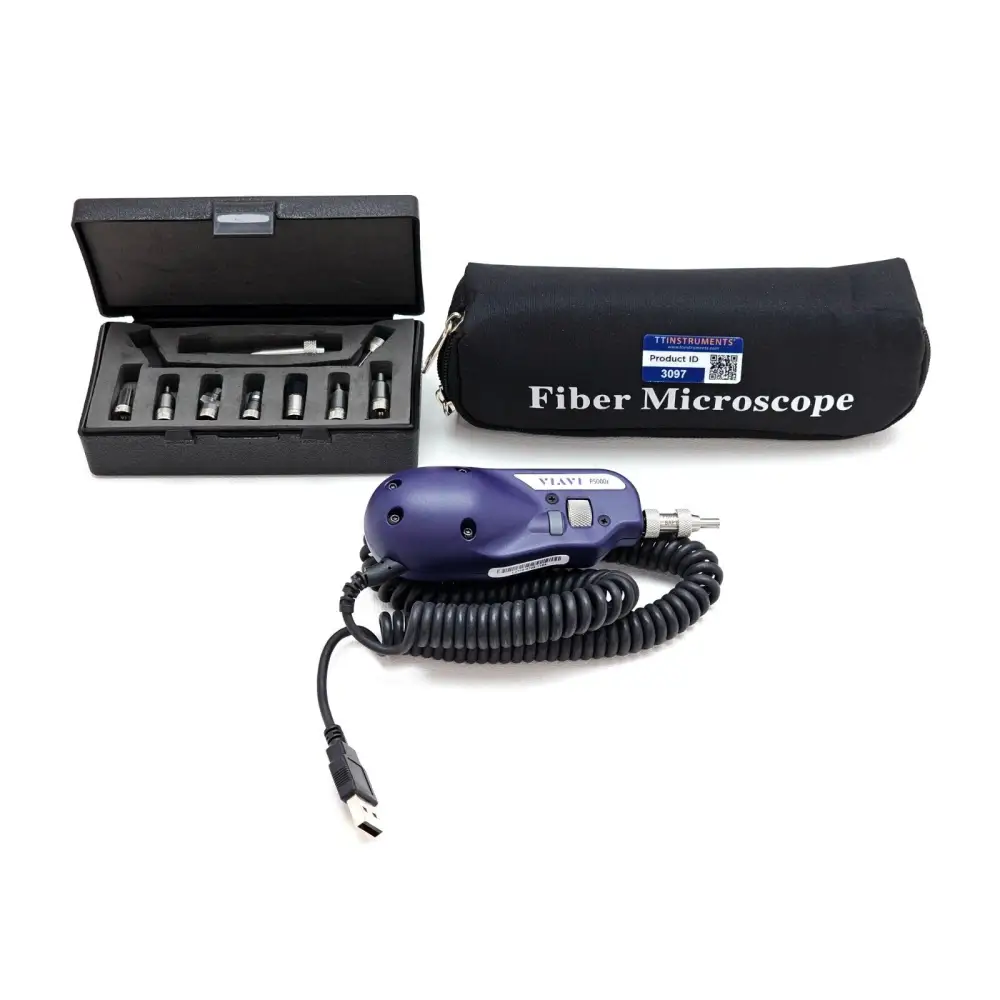 Viavi JDSU P5000i Fiberscope with 9 probe tips and carry case, front view