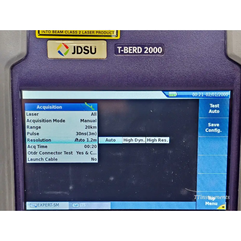 Viavi JDSU T-BERD 2000 OTDR serial number and specification label