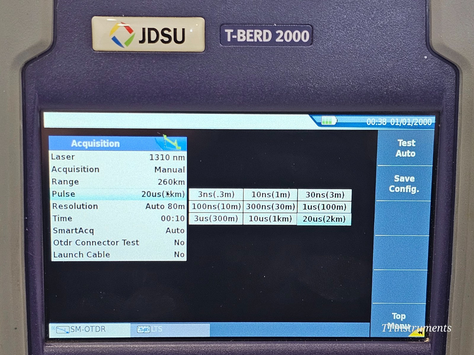 T-BERD 2000 mainframe serial number label and firmware version