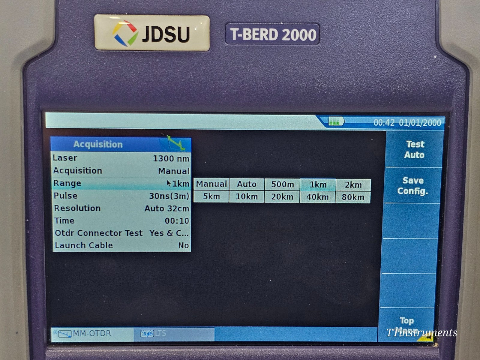 Viavi T-BERD 2000 OTDR software options screen showing Expert OTDR and SMART TEST