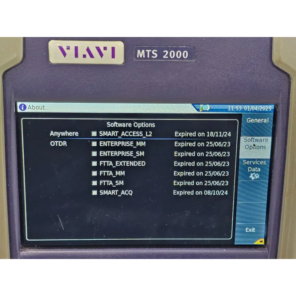 T-BERD 2000 display showing CWDM channel spectrum measurement screen
