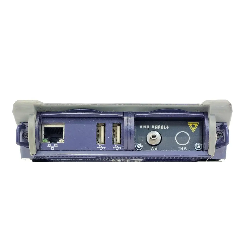 JDSU T-BERD 2000 top panel showing Ethernet port, dual USB ports, PM BNC port, and VFL laser port