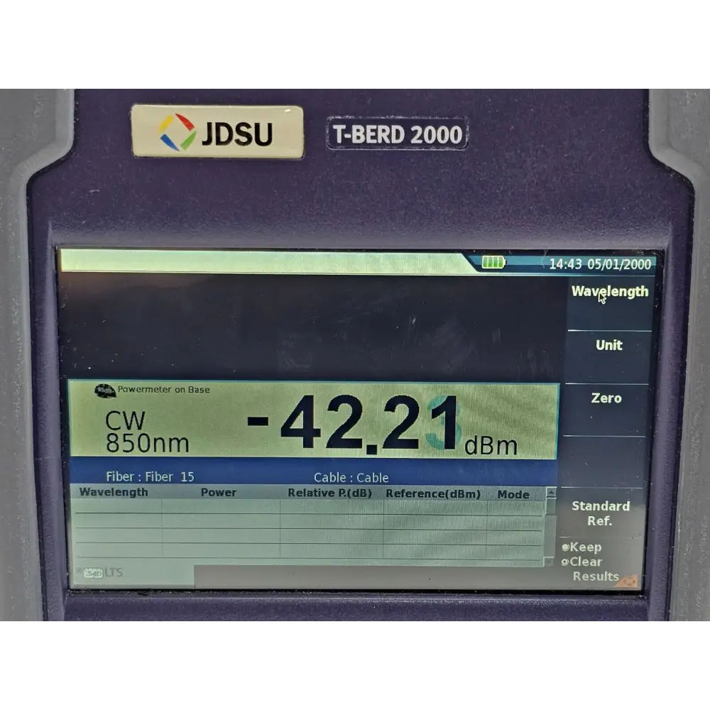 T-BERD 2000 label showing serial number and model information