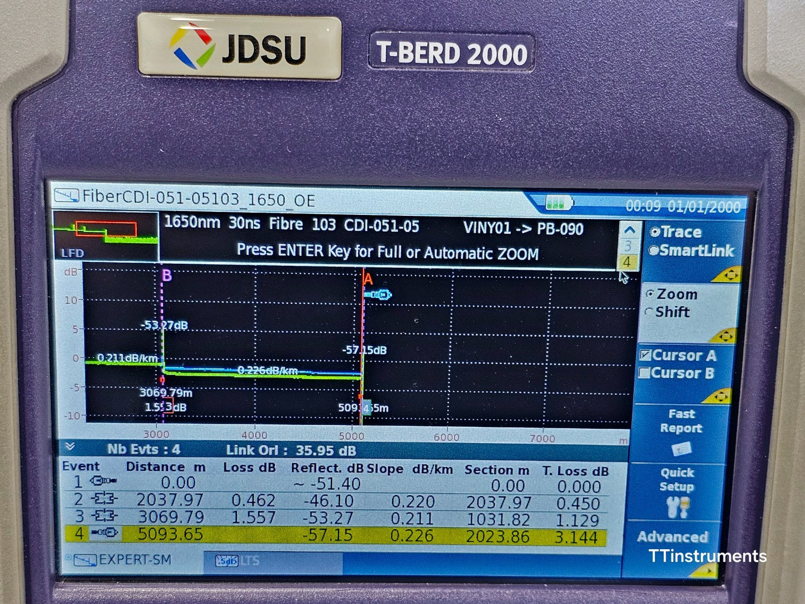 Viavi JDSU T-BERD 2000 w/ 4138 RMP65 1310/1550 & 1650 nm Filtered Metro PON OTDR