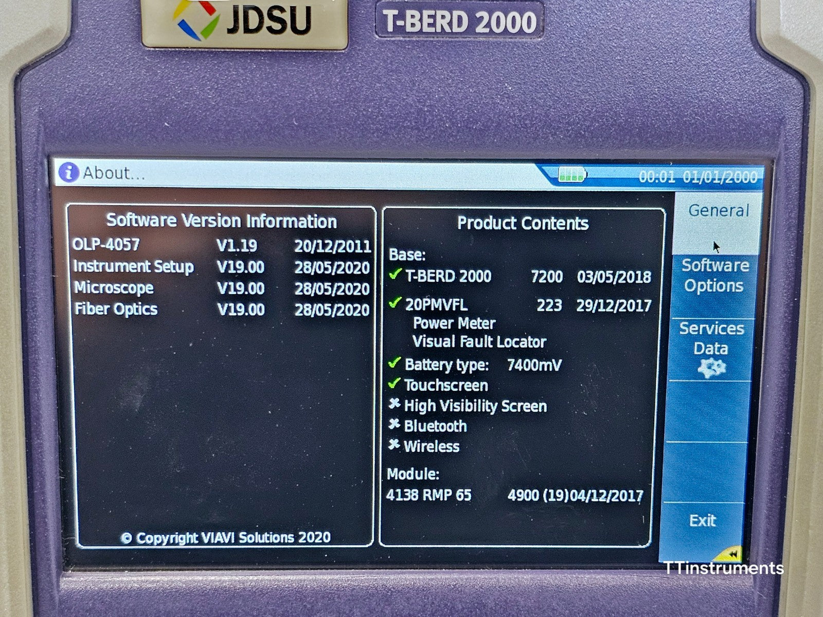 Viavi JDSU T-BERD 2000 w/ 4138 RMP65 1310/1550 & 1650 nm Filtered Metro PON OTDR