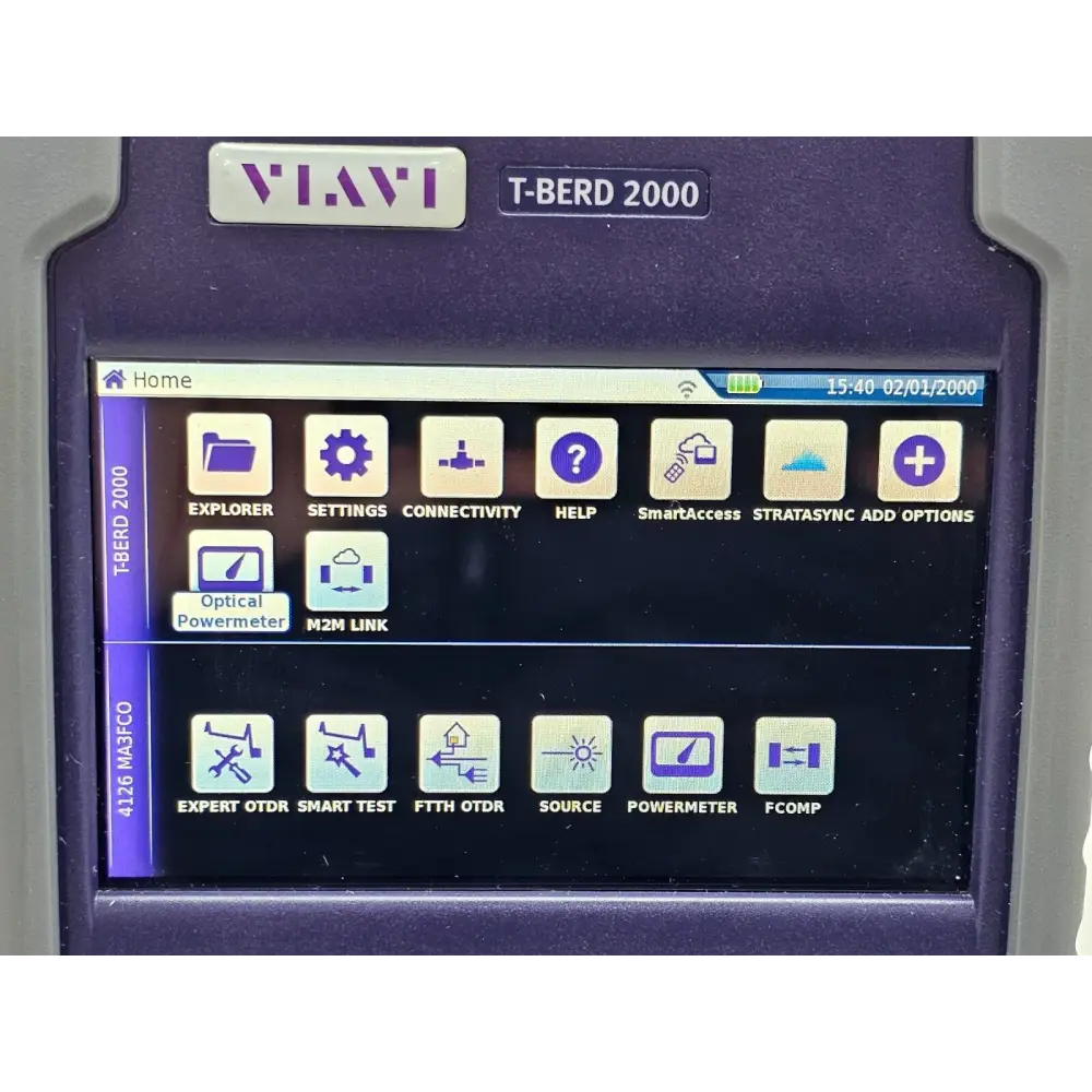 Viavi T-BERD 2000 handheld fibre optic OTDR front panel and display screen