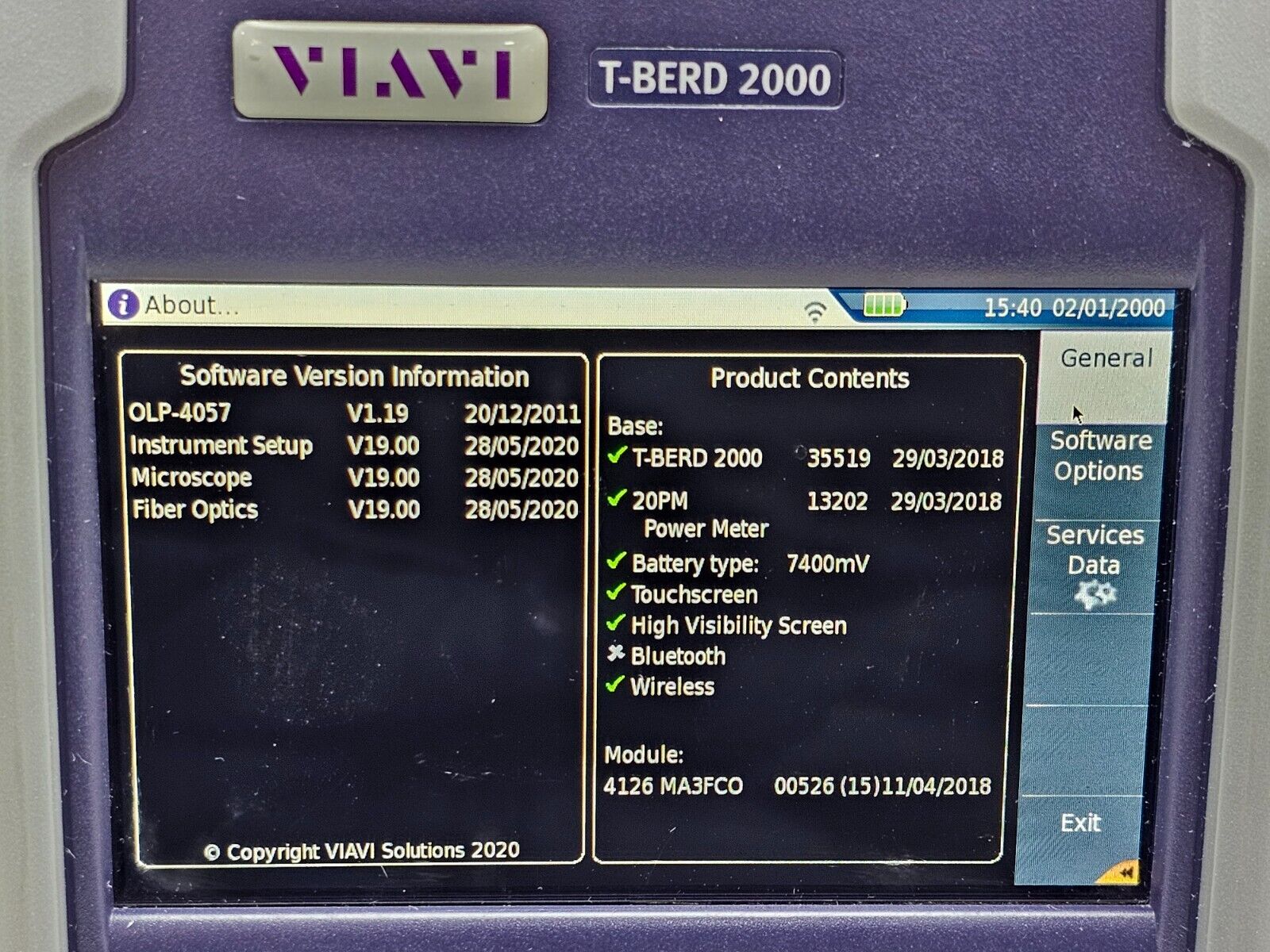 Viavi JDSU T-BERD 2000 w/ PM + 4126 MA3 FCOMP SW OTDR 1310/1550nm SM APC + VFL