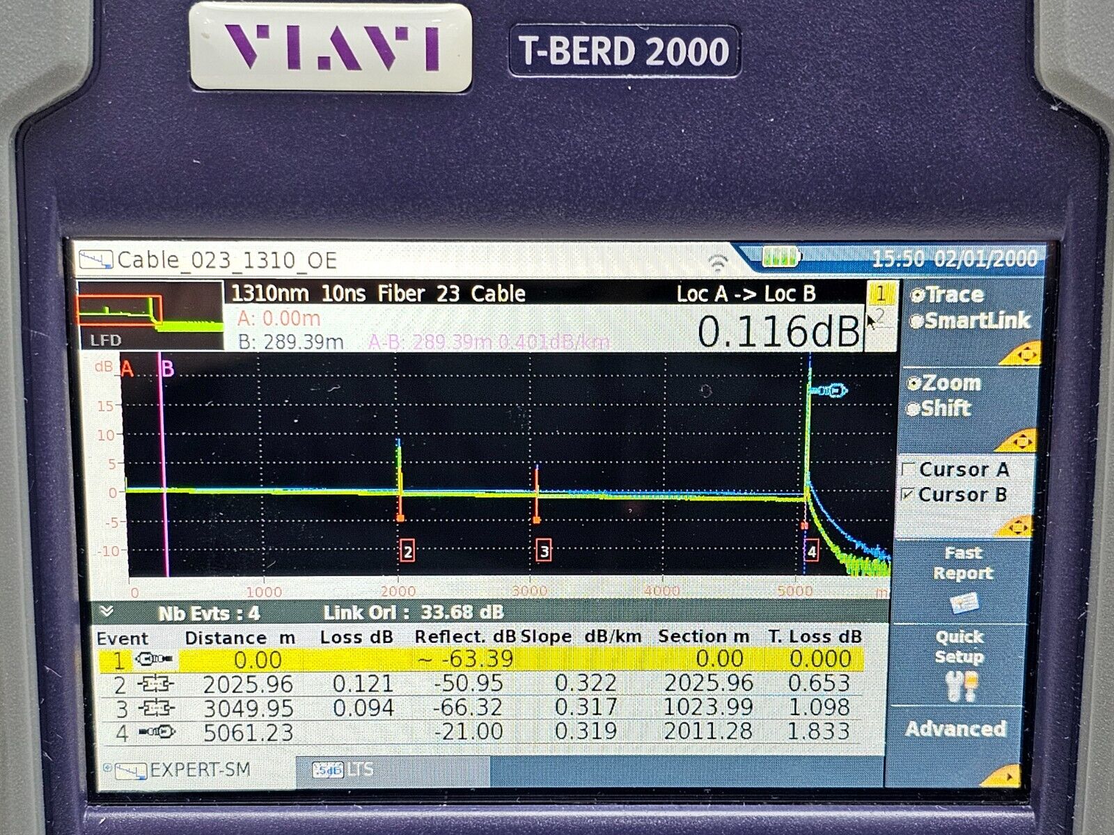 Viavi JDSU T-BERD 2000 w/ PM + 4126 MA3 FCOMP SW OTDR 1310/1550nm SM APC + VFL