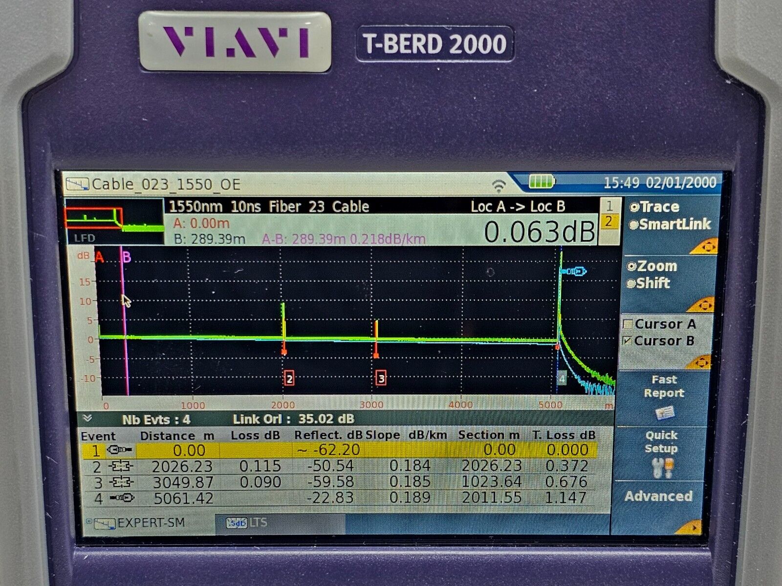 Viavi JDSU T-BERD 2000 w/ PM + 4126 MA3 FCOMP SW OTDR 1310/1550nm SM APC + VFL