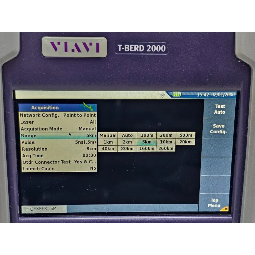 Viavi T-BERD 2000 OTDR displaying measurement results at 1310 nm wavelength