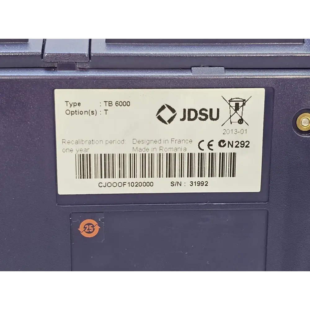 T-BERD 6000 instrument serial number and specification label detail