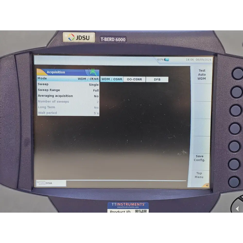 Viavi JDSU T-BERD 6000 with OSA-110M displayed on bench, three-quarter view