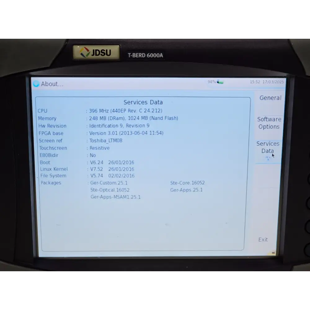 T-BERD 6000A power adapter and stylus laid out alongside the mainframe