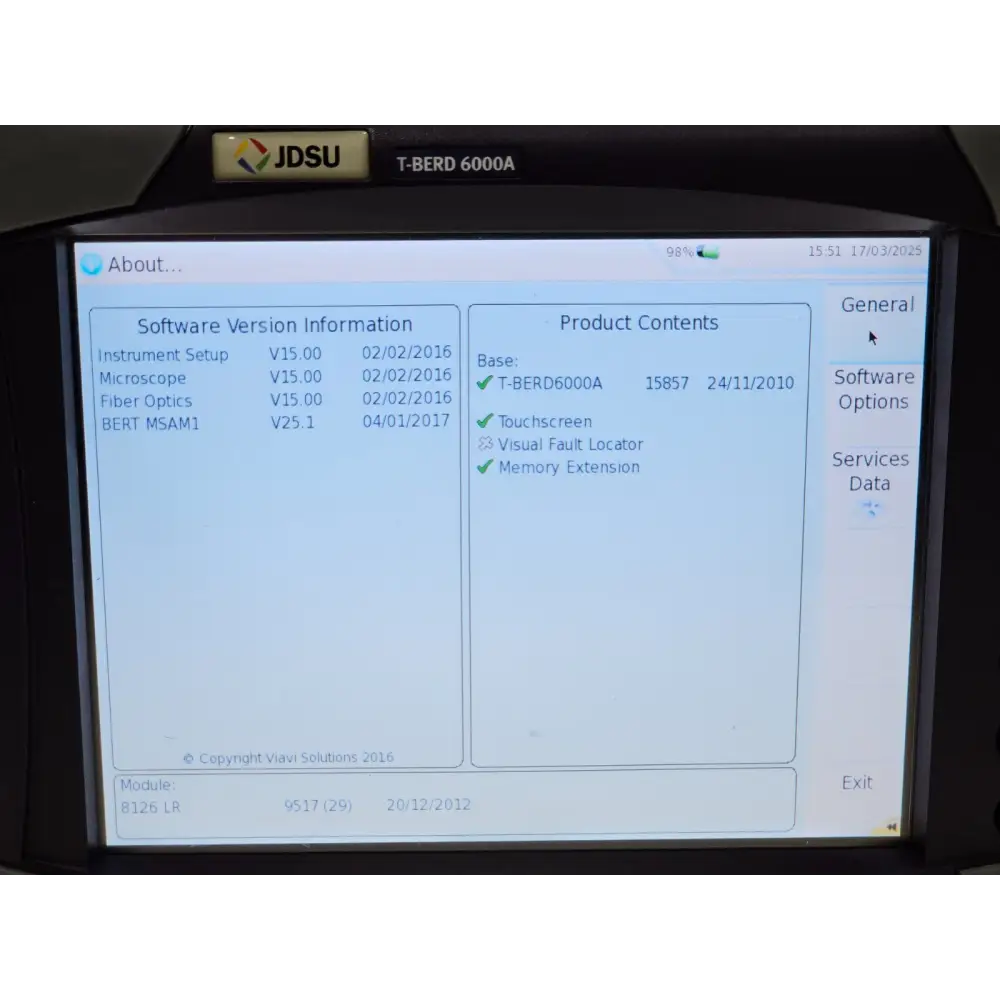 T-BERD 6000A OTDR unit angled front view showing keypad and screen