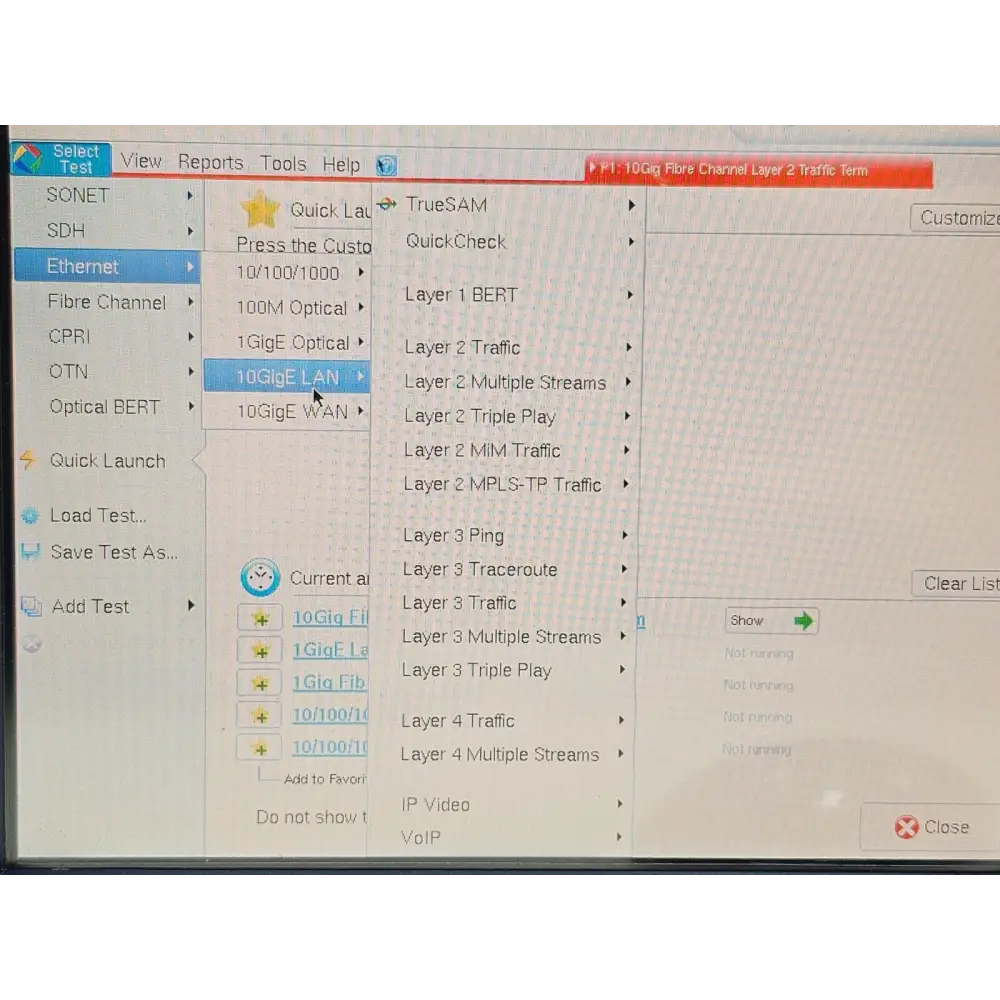 T-BERD 6000A options screen showing DATACOM and Loopback licences active