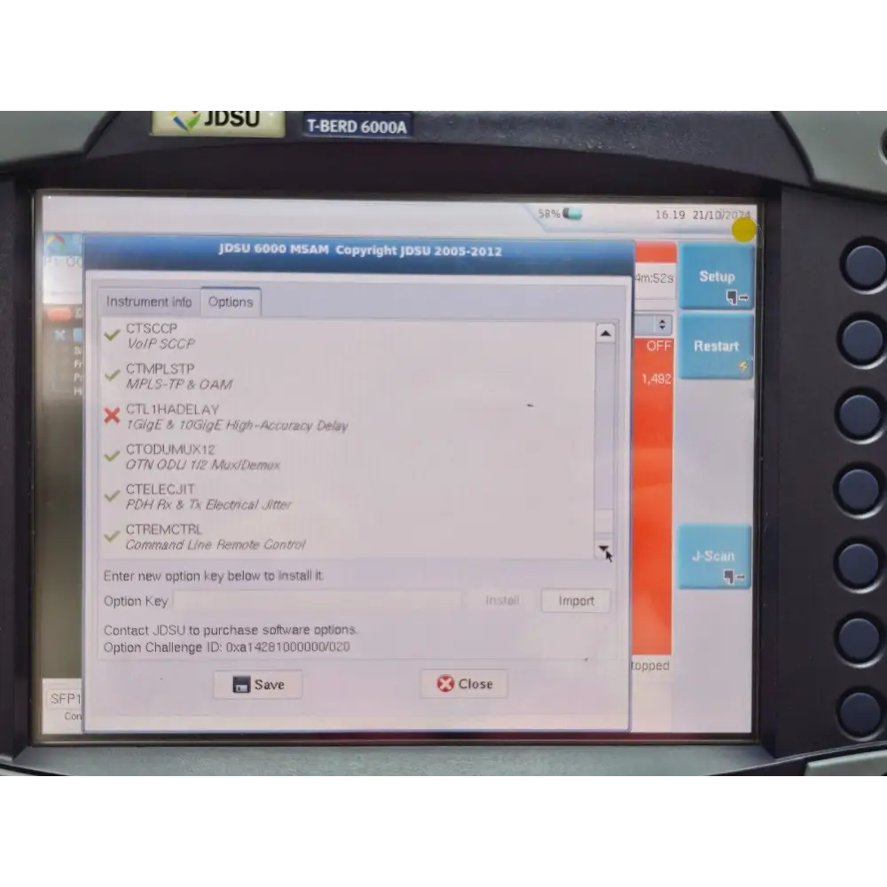 T-BERD 6000A 10G Ethernet test result screen showing BERT measurement
