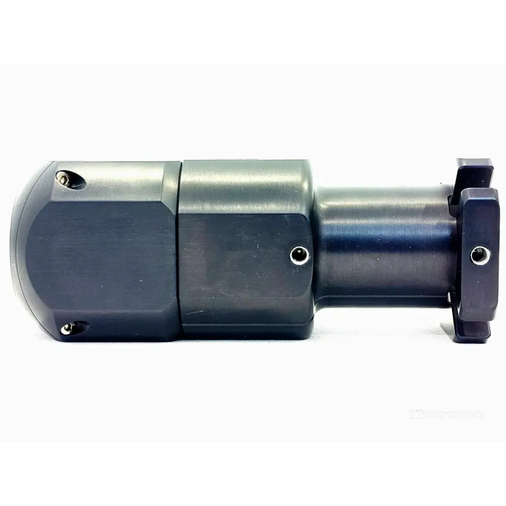 VIAVI mOPM-C1RHIS remote head bottom view showing cylindrical body, mounting flanges, and fixing screws