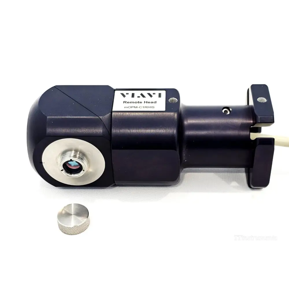VIAVI mOPM-C1RHIS Remote Head front view showing integrating sphere aperture, label, and spare adapter cap