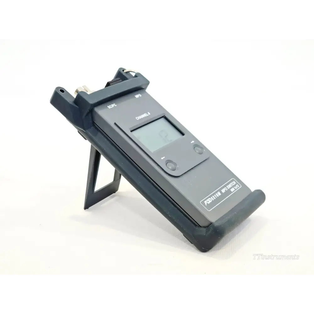 Viavi FOD5510M MPO Switch rear-angled view showing LCD display and kickstand at angle