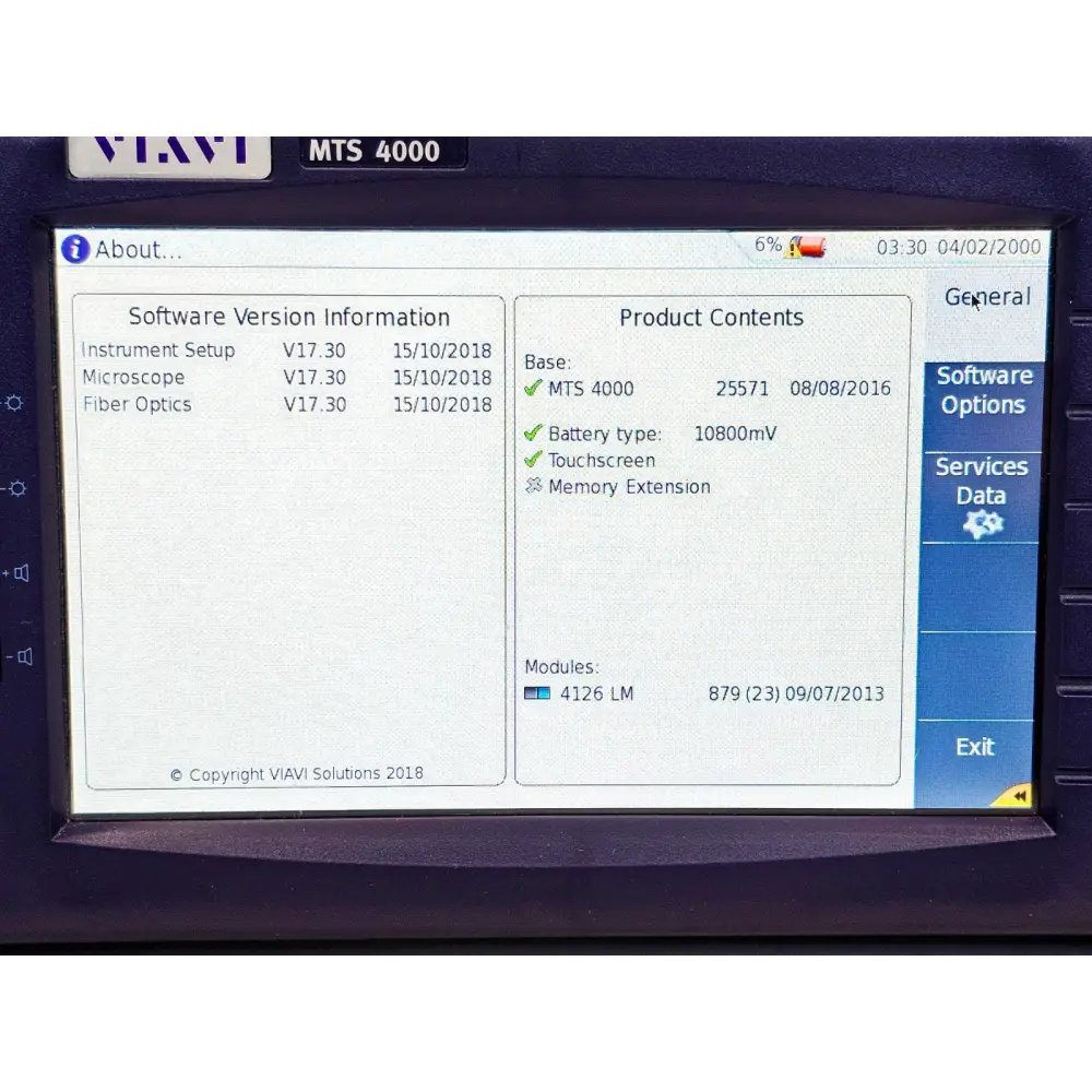 Viavi MTS 4000 Mainframe with 4126 LM SM OTDR 1310/1550nm Last Mile APC-SC11