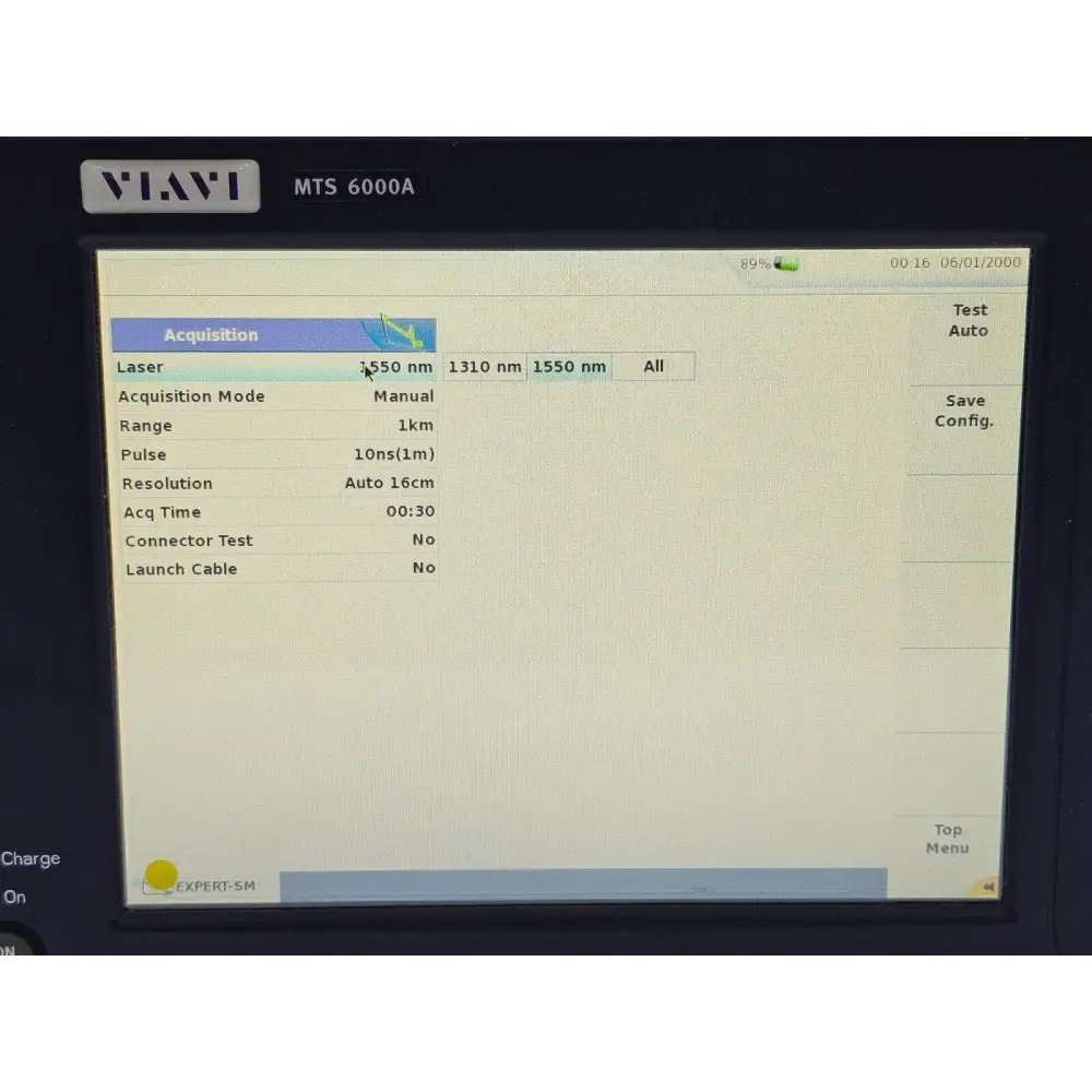 Viavi MTS 6000A V2 OTDR Expert OTDR software option active on touchscreen display