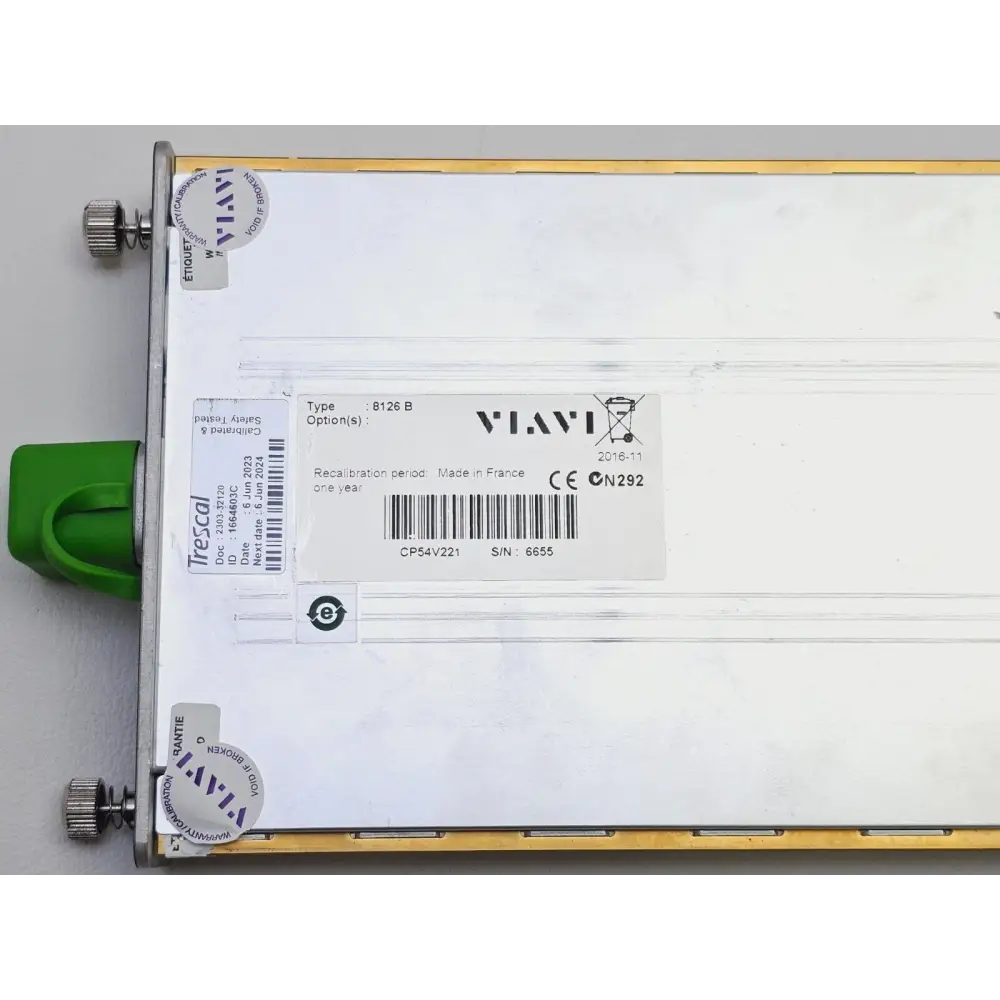 Viavi MTS 6000A V2 mainframe serial number and specification label detail