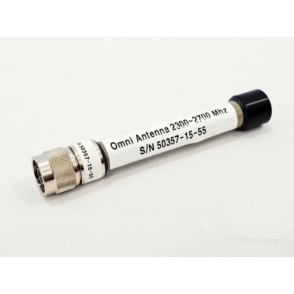 Viavi G700050357 Omni Antenna 2300-2700 MHz Type N male, side view showing label with S/N 50357-15-55