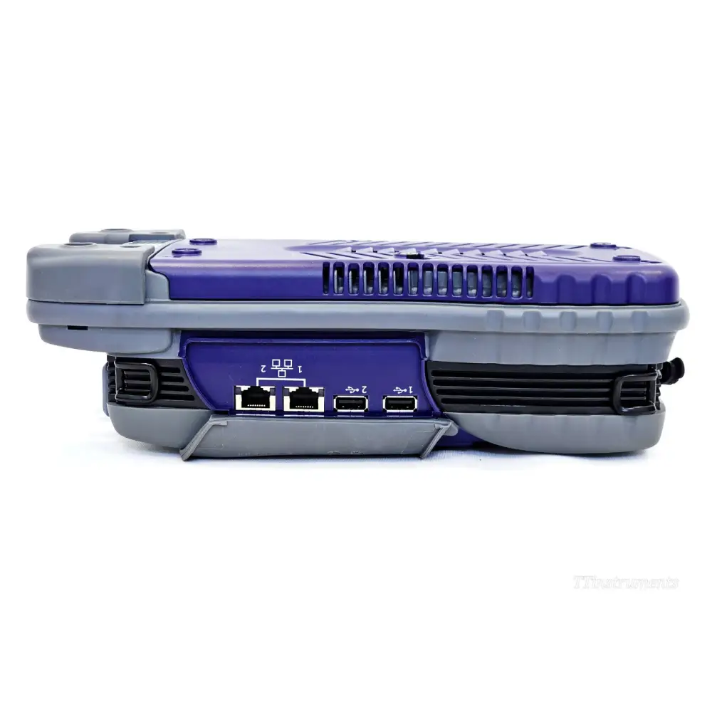 Viavi ONX-630 side view showing dual Gigabit RJ45 Ethernet ports and dual USB 2.0 ports