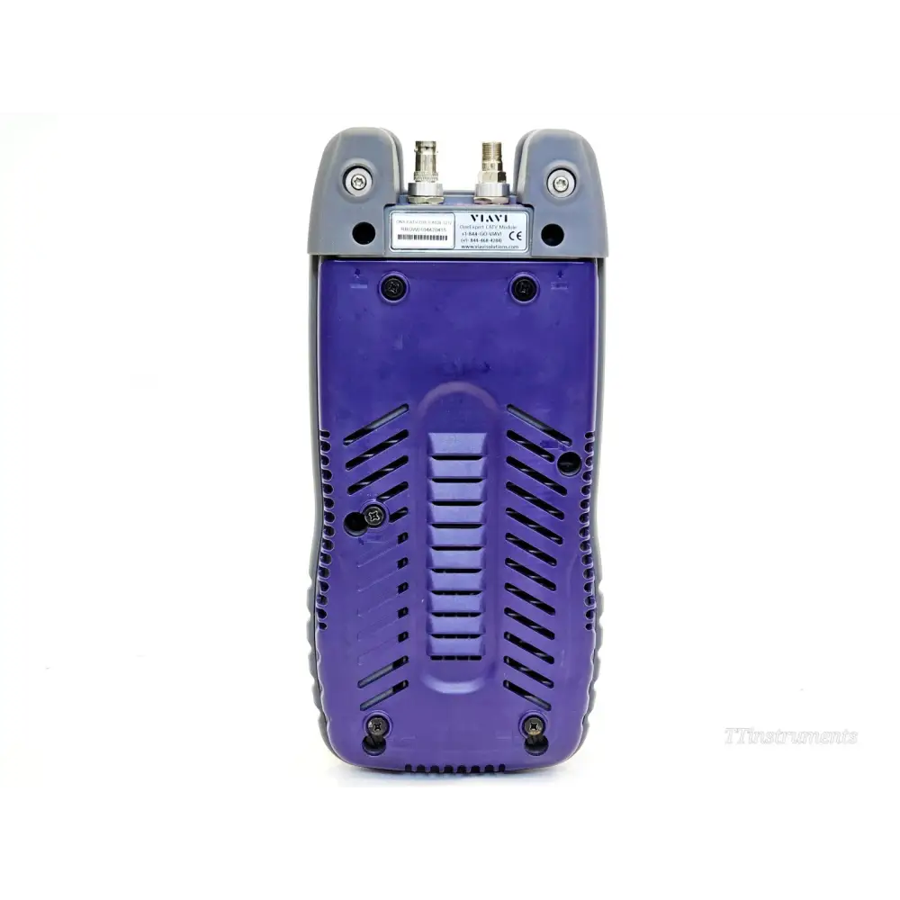 VIAVI ONX-630 rear view showing purple housing, ventilation slots, BNC connectors, and CE label