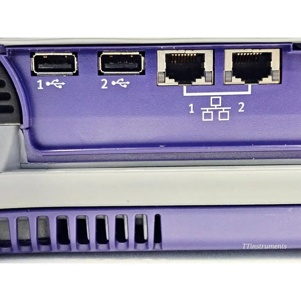 VIAVI ONX-630 side port panel close-up showing dual USB 2.0 and dual RJ45 Gigabit Ethernet ports