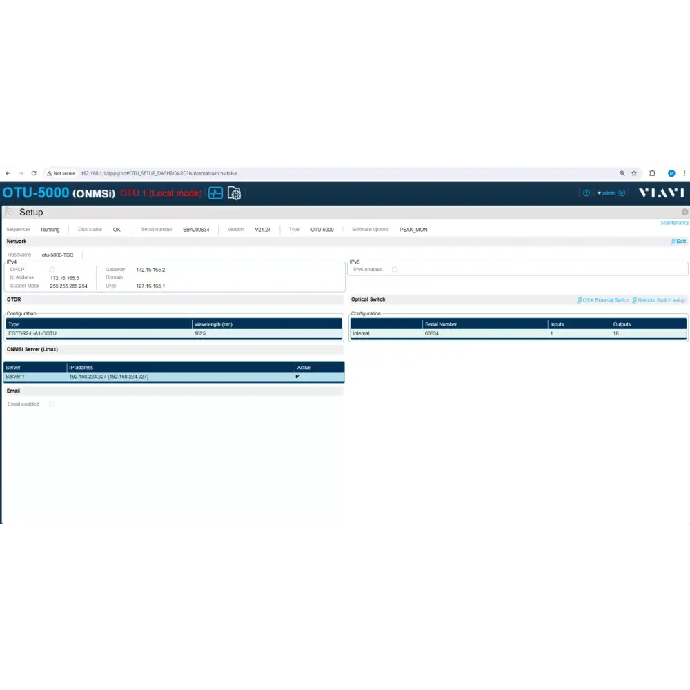 Viavi OTU 5000 EOTDR2-L-A1-COTU 1625 nm 40 dB OTDR MEDIUM RANGE 16-Port