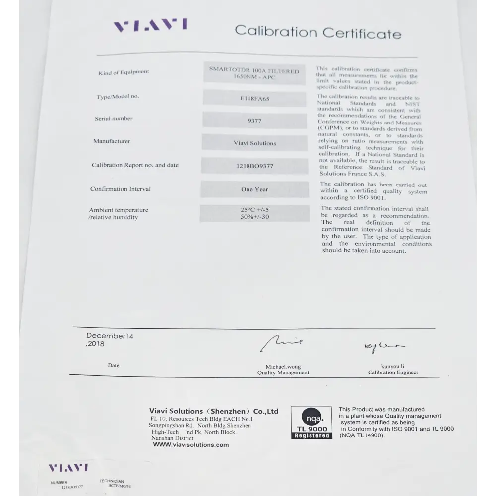 VIAVI SmartOTDR E118FA65 Handheld OTDR APC Live 1650nm New16