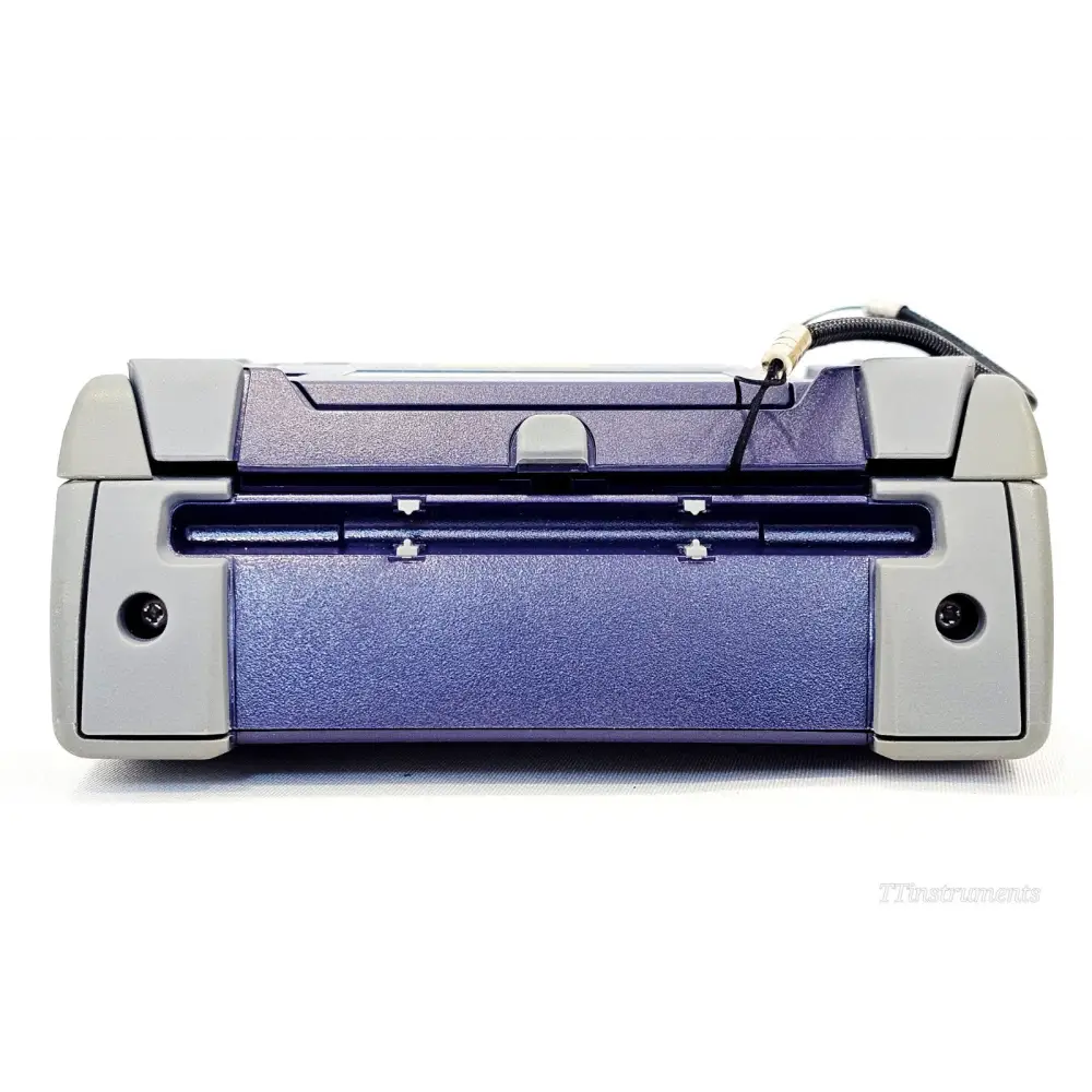 VIAVI SmartOTDR E118FA65 bottom view showing battery compartment cover and charging contacts