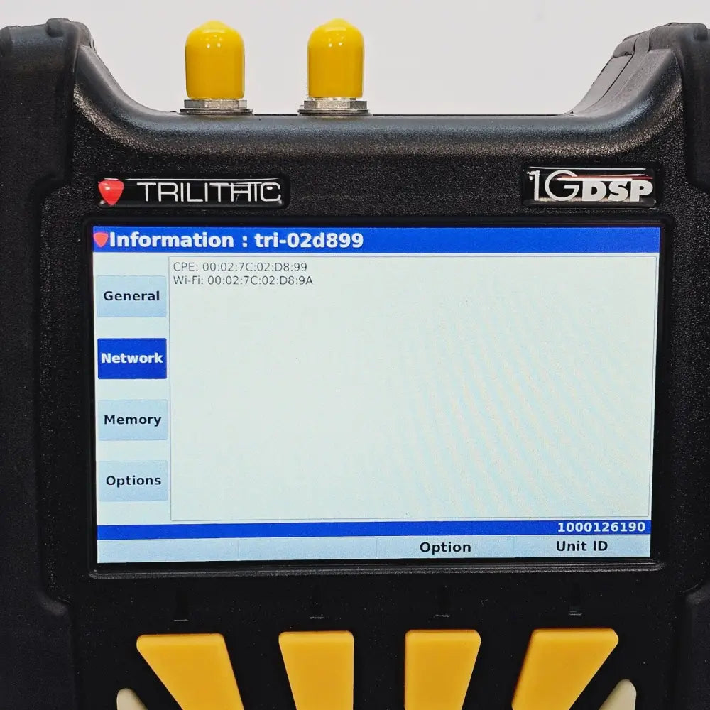 Trilithic TDR DSP label showing model number and serial information