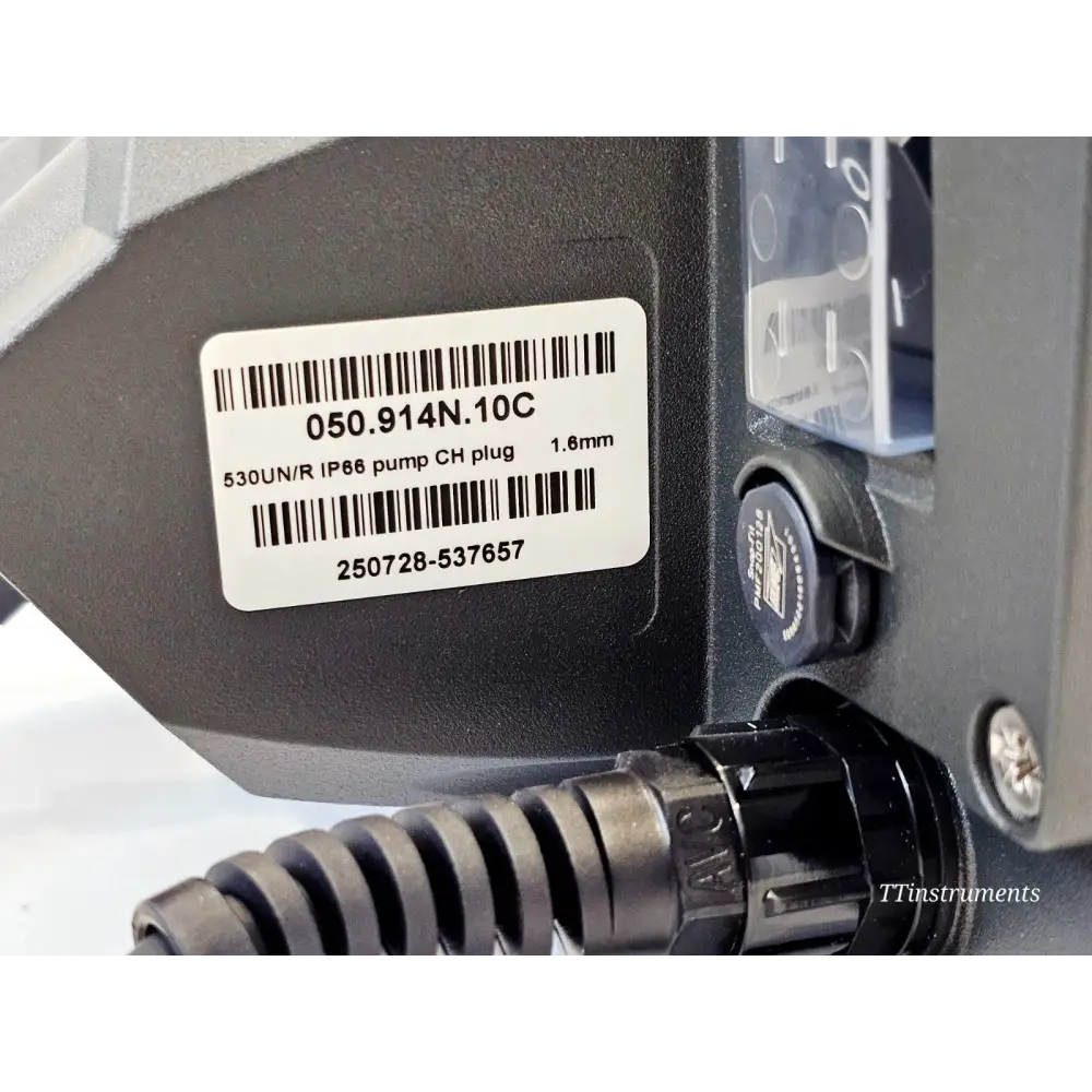 Watson Marlow 530UN part number label: 050.914N.10C — 530UN/R IP66 pump CH plug 1.6mm, serial 250728-537657