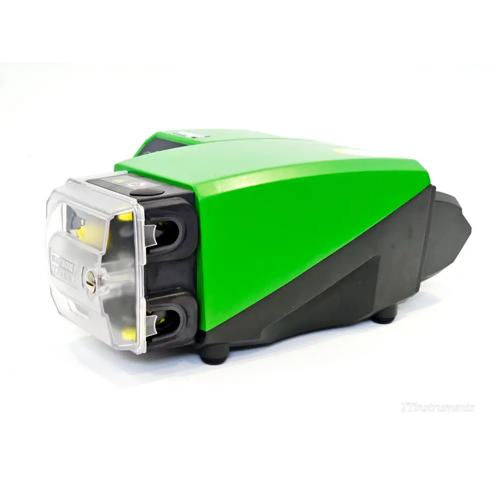 Watson Marlow 530UN rear view showing tubing inlet/outlet ports, clear pumphead cover and yellow quick-release clips
