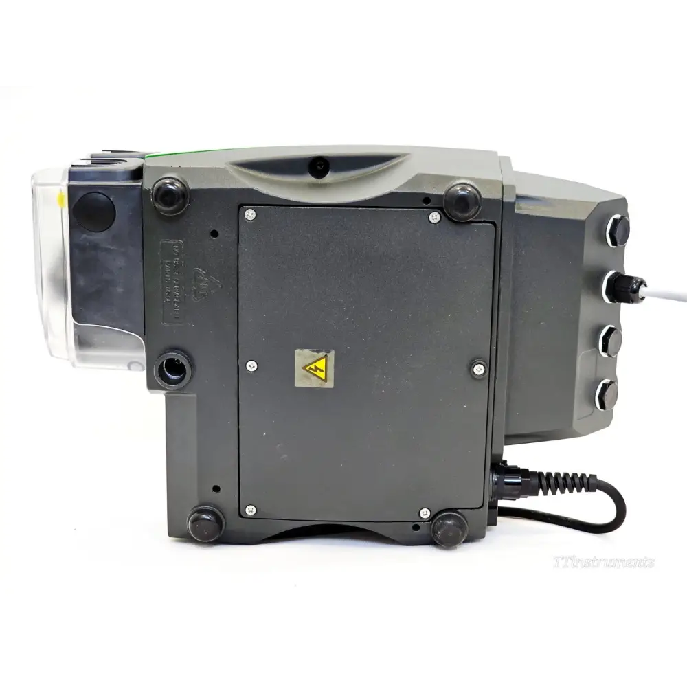 Watson Marlow 530UN peristaltic pump underside view showing base plate, rubber feet, cable routing and pumphead