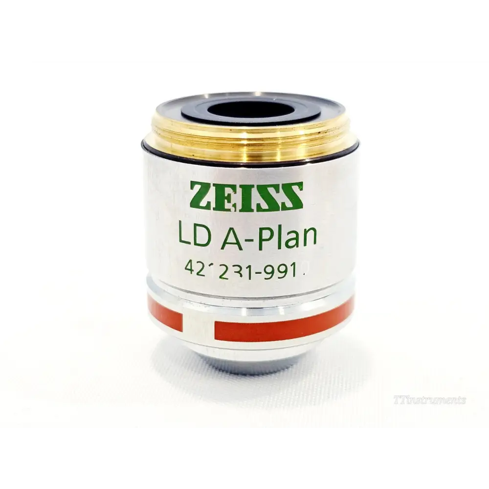 ZEISS LD A-Plan 5x/0.15 Ph1 objective rear label side showing part number 421231-9910 and red identification band