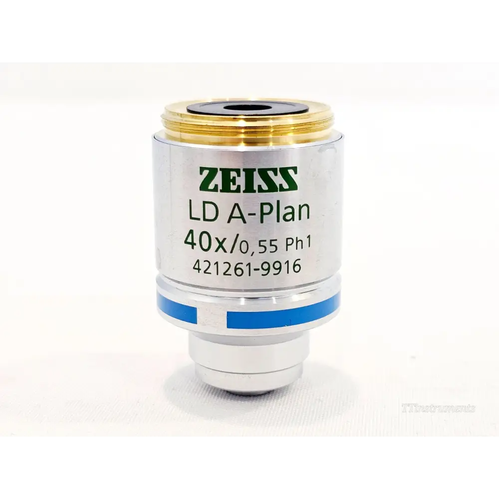 ZEISS LD A-Plan 40x/0.55 Ph1 objective 421261-9916 rear view showing catalogue number label on barrel