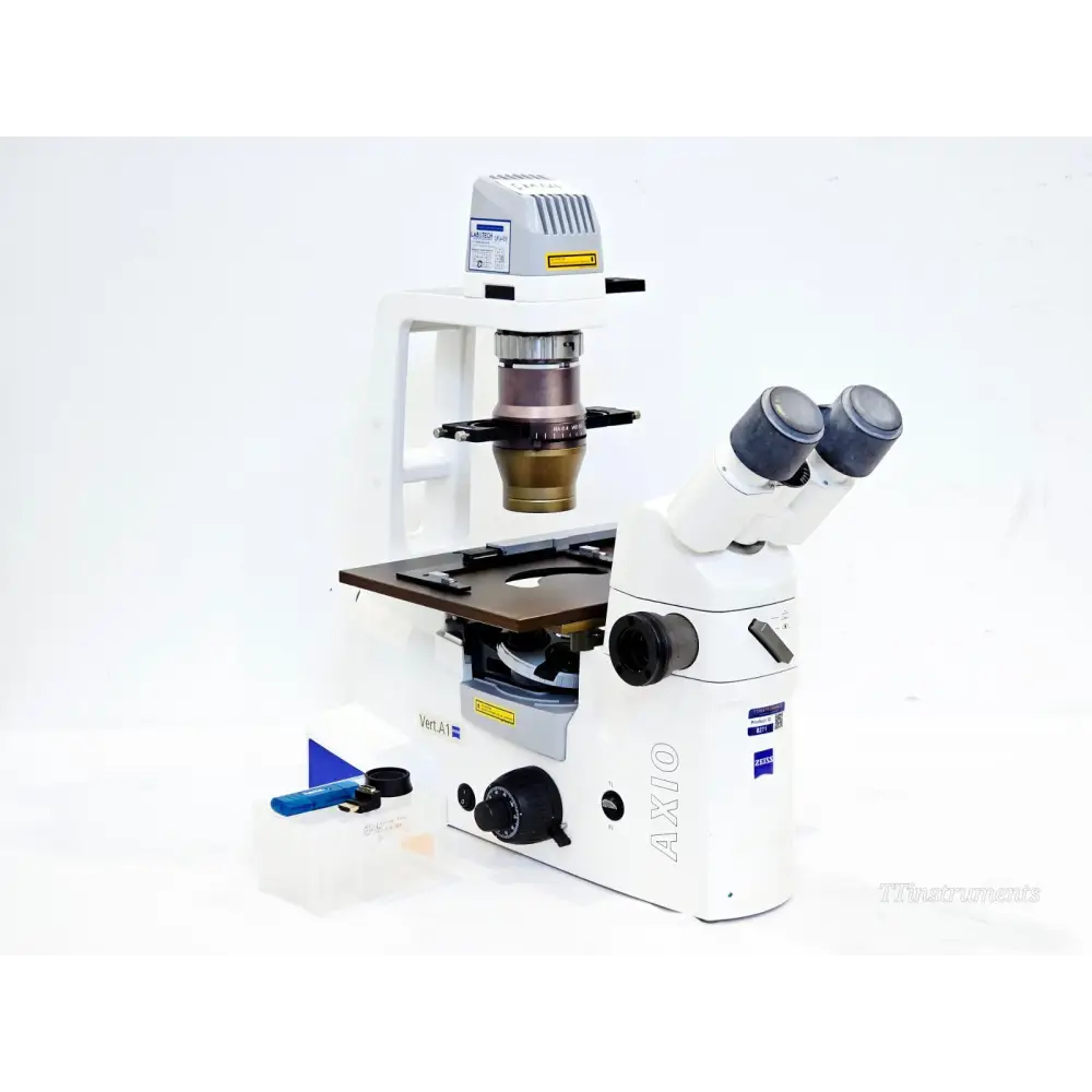Zeiss AX10 inverted microscope body, front view, sold for parts